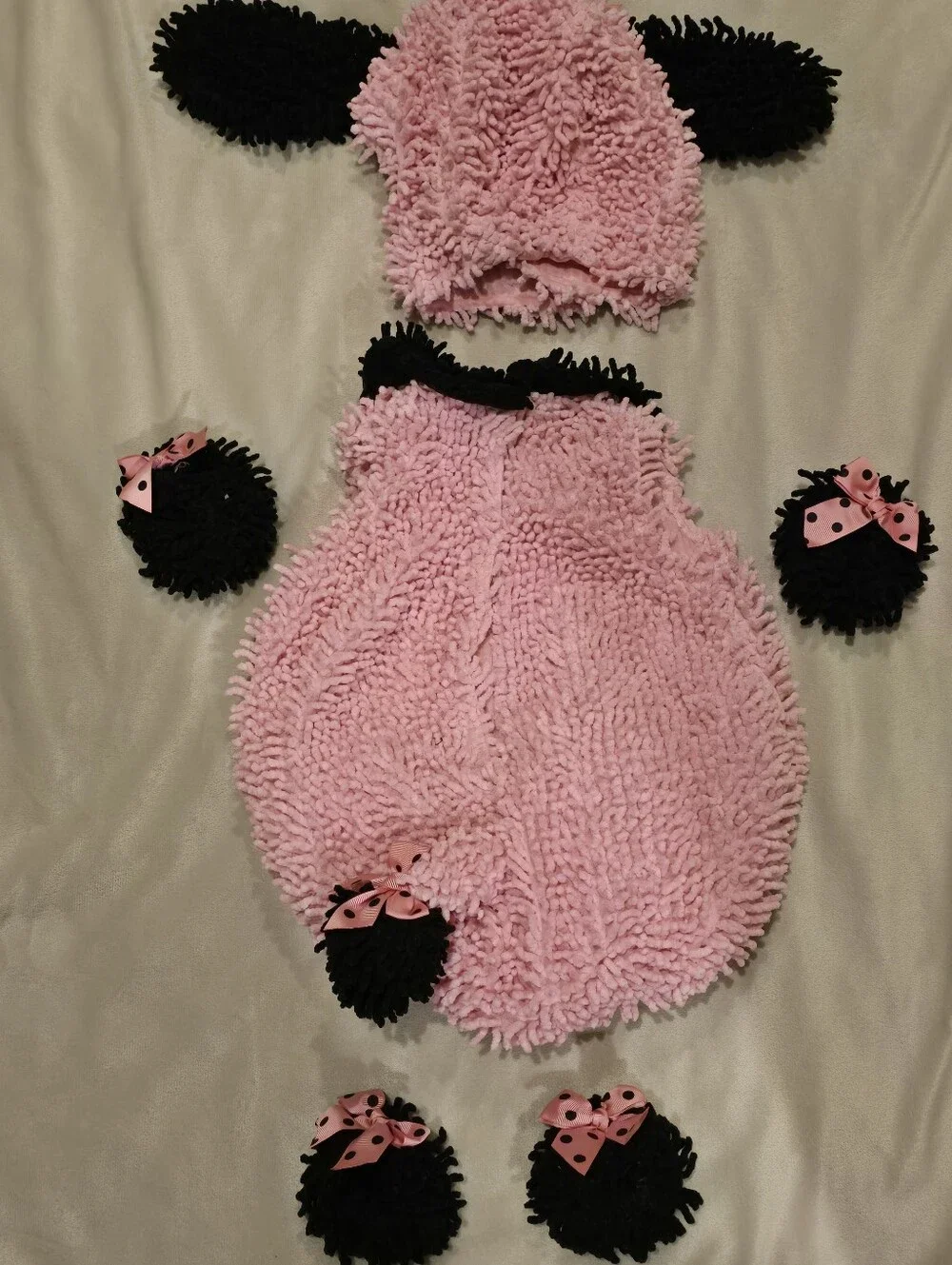 Pink Plush Puppy Costume Hood and Mittens for Kids